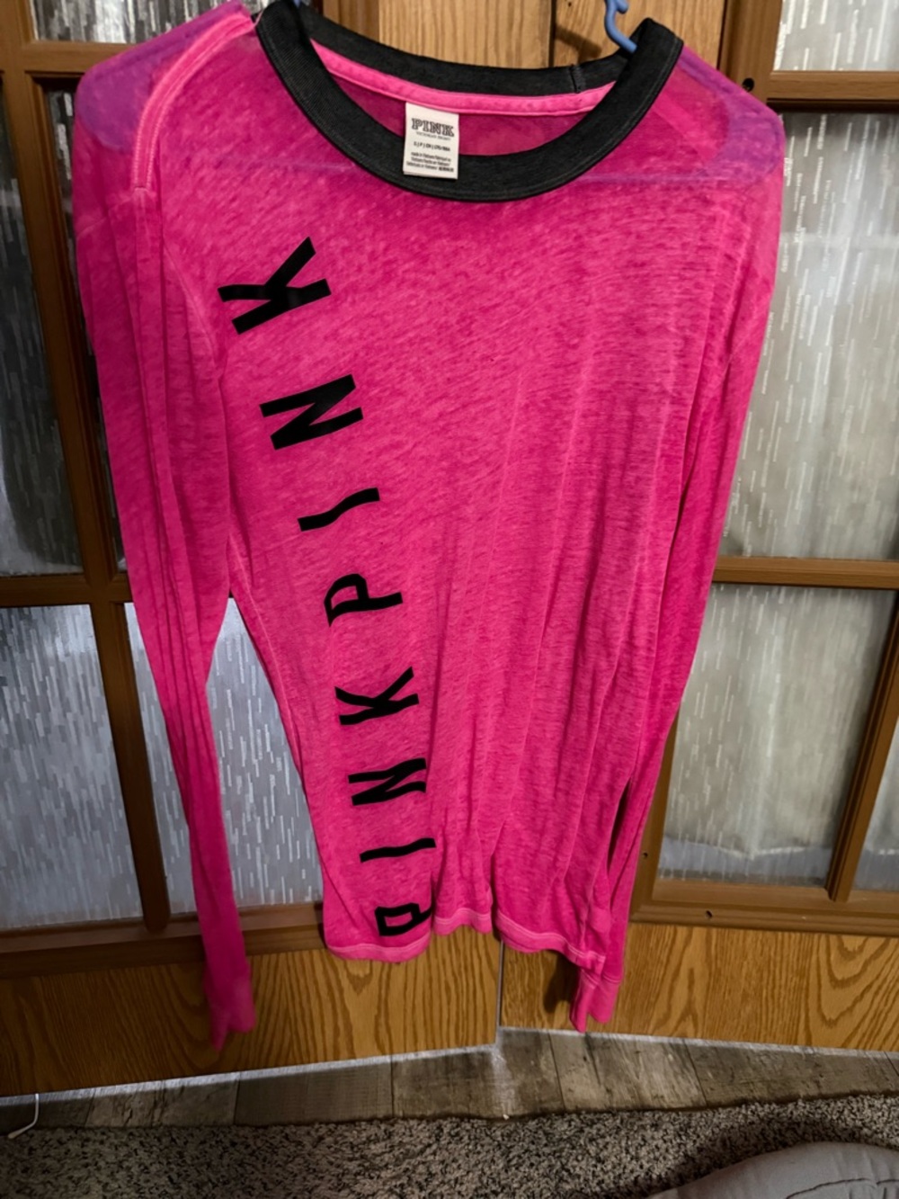 PINK Victoria's Secret Hot Pink Crewneck with Black Trim